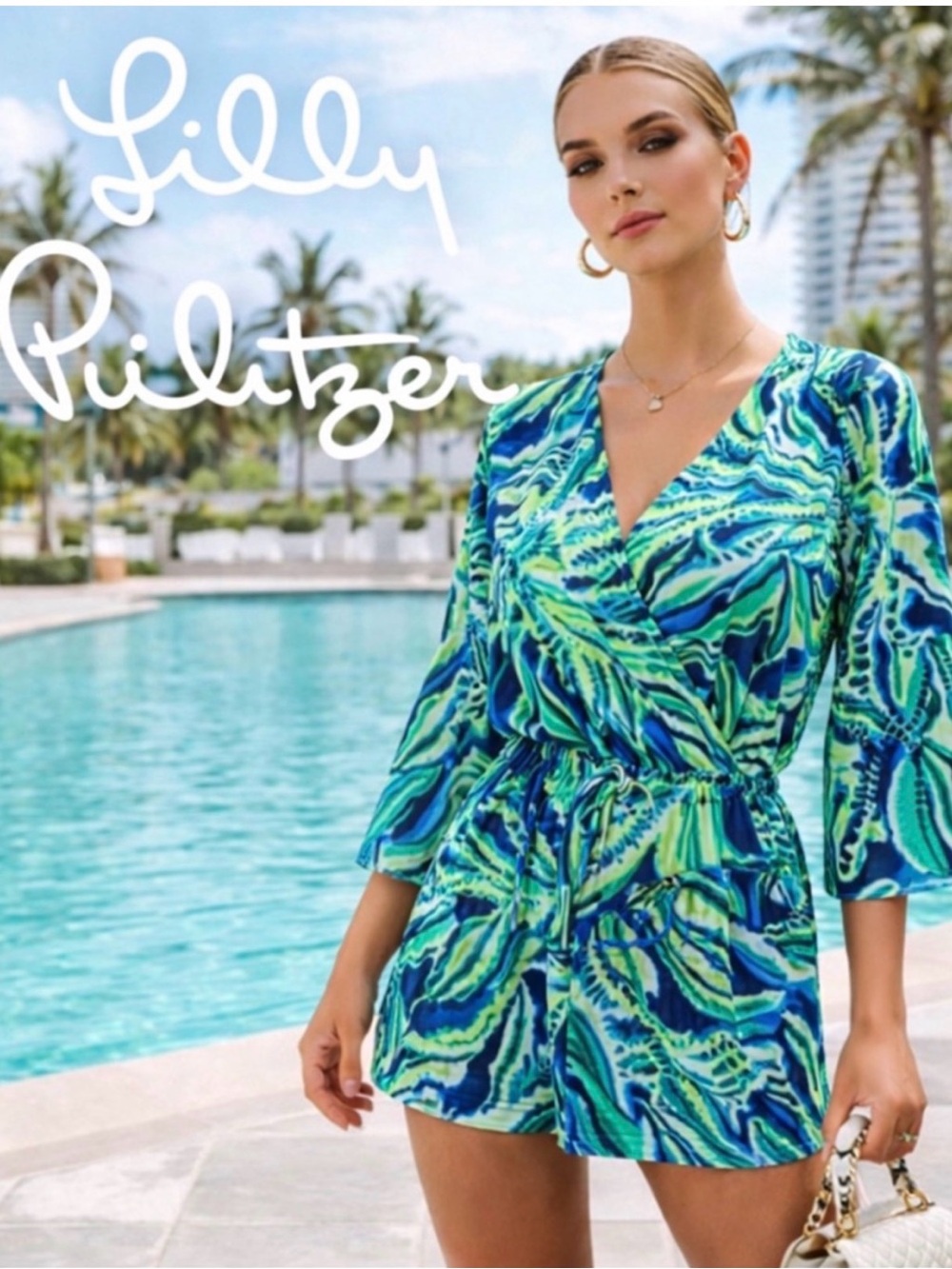 Lilly Pulitzer Viviana velvet- velour Green & Blue Printed romper
